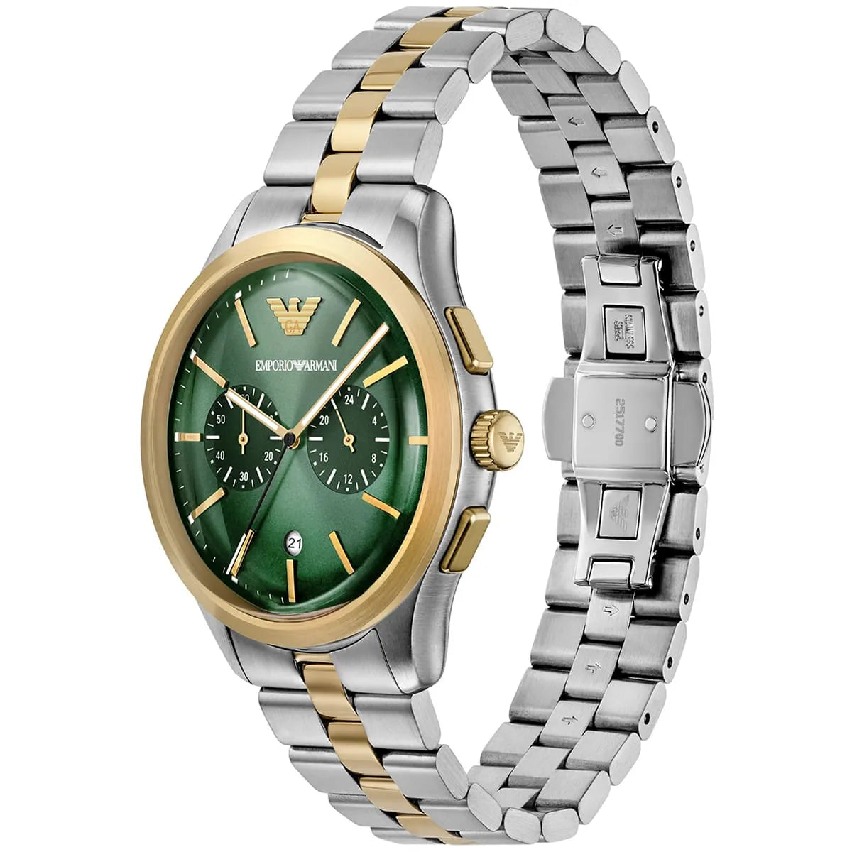 Emporio Armani Dario AR11692 Chronograph Green Dial Two-Tone Stainless Steel Men's Watch