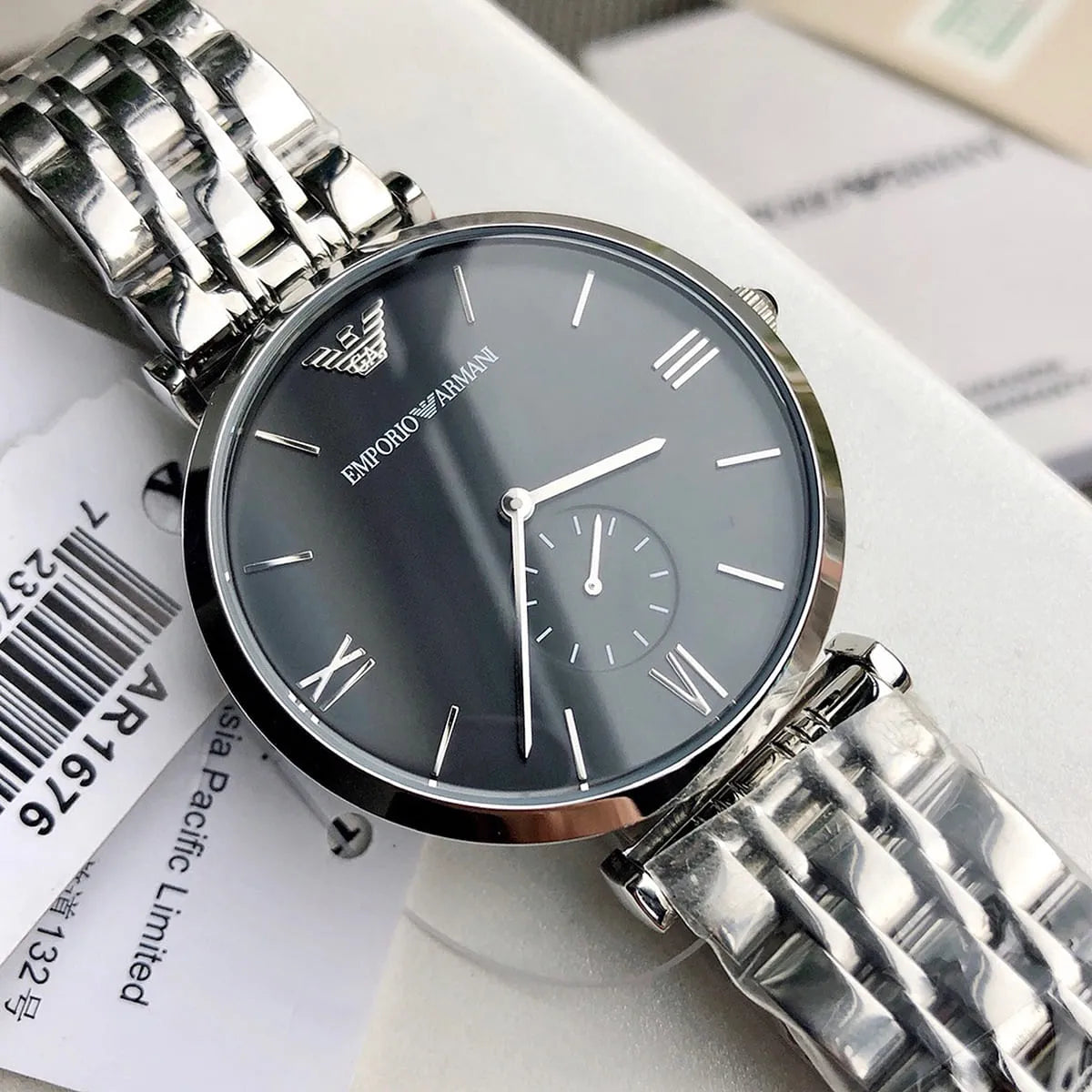 Emporio Armani Gianni T-Bar AR1676 Black Dial Small Seconds Watch