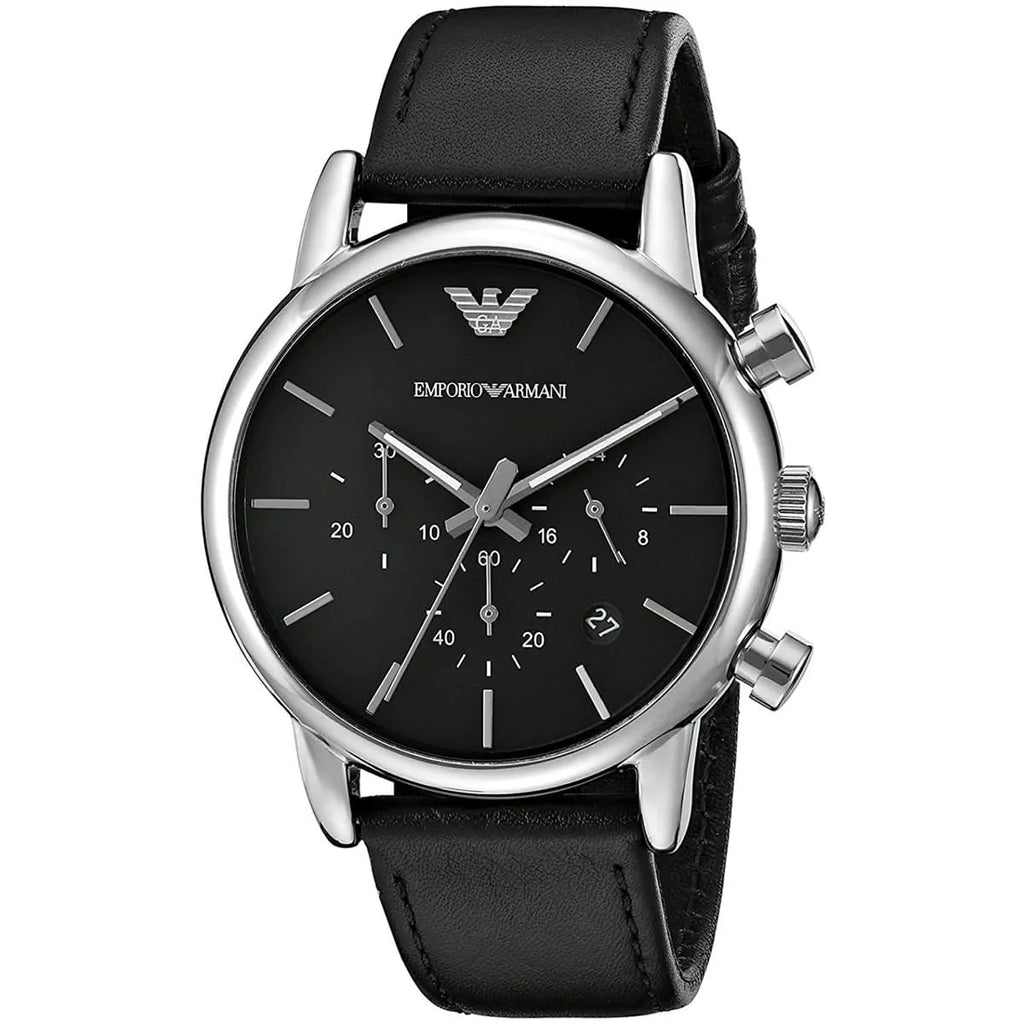 Emporio Armani Luigi AR1733 Black Dial Silver Leather Watch