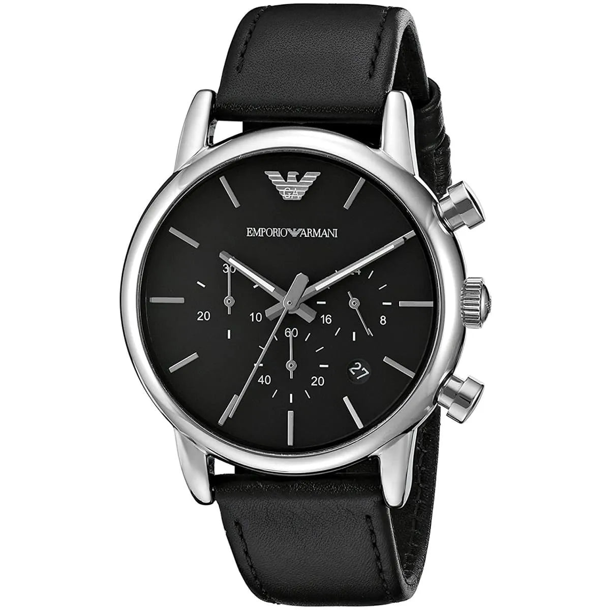 Emporio Armani Luigi AR1733 Black Dial Silver Leather Watch