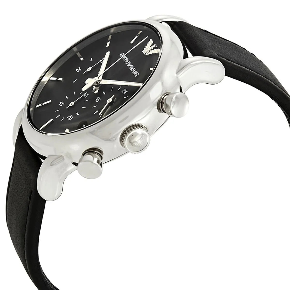 Emporio Armani Luigi AR1733 Black Dial Silver Leather Watch