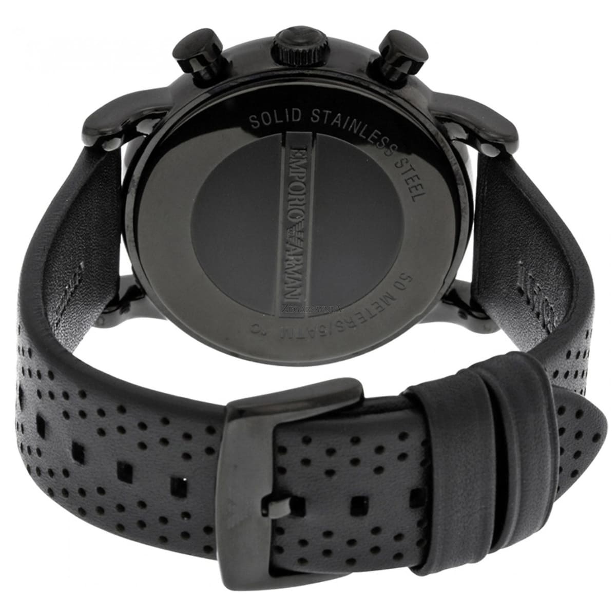 Emporio Armani Luigi AR1737 All Black Perforated Leather Watch
