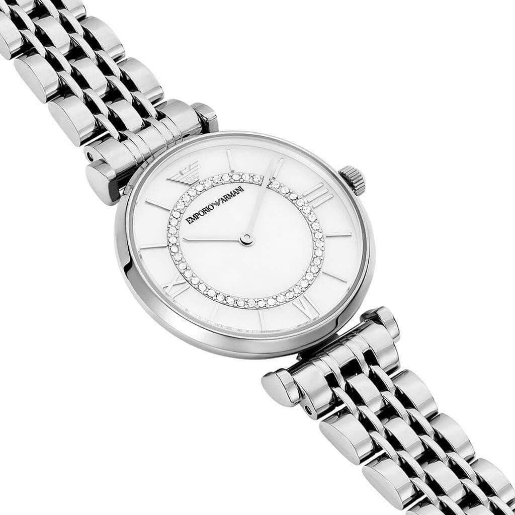 Emporio Armani AR1908 Women’s White Dial Silver Stainless Steel Gianni T-Bar Watch