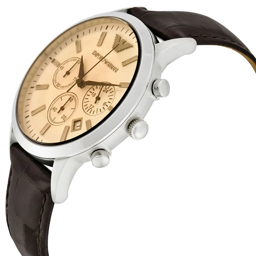 Emporio Armani Renato AR2433 Cream Dial Brown Leather Watch
