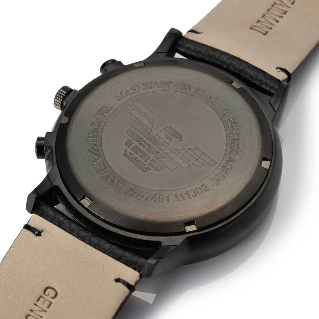 Emporio Armani Renato AR2461 All Black Leather Chronograph Watch