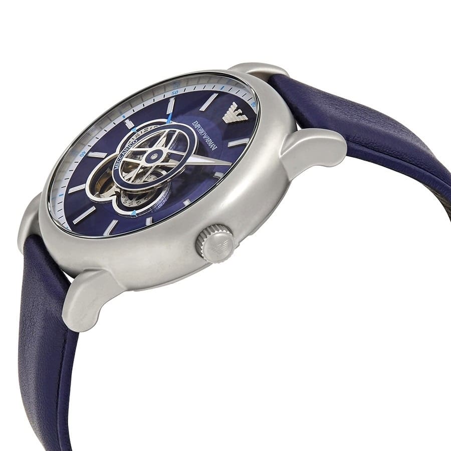 Emporio Armani Luigi AR60011 Meccanico Automatic Open-Heart Blue Leather Watch