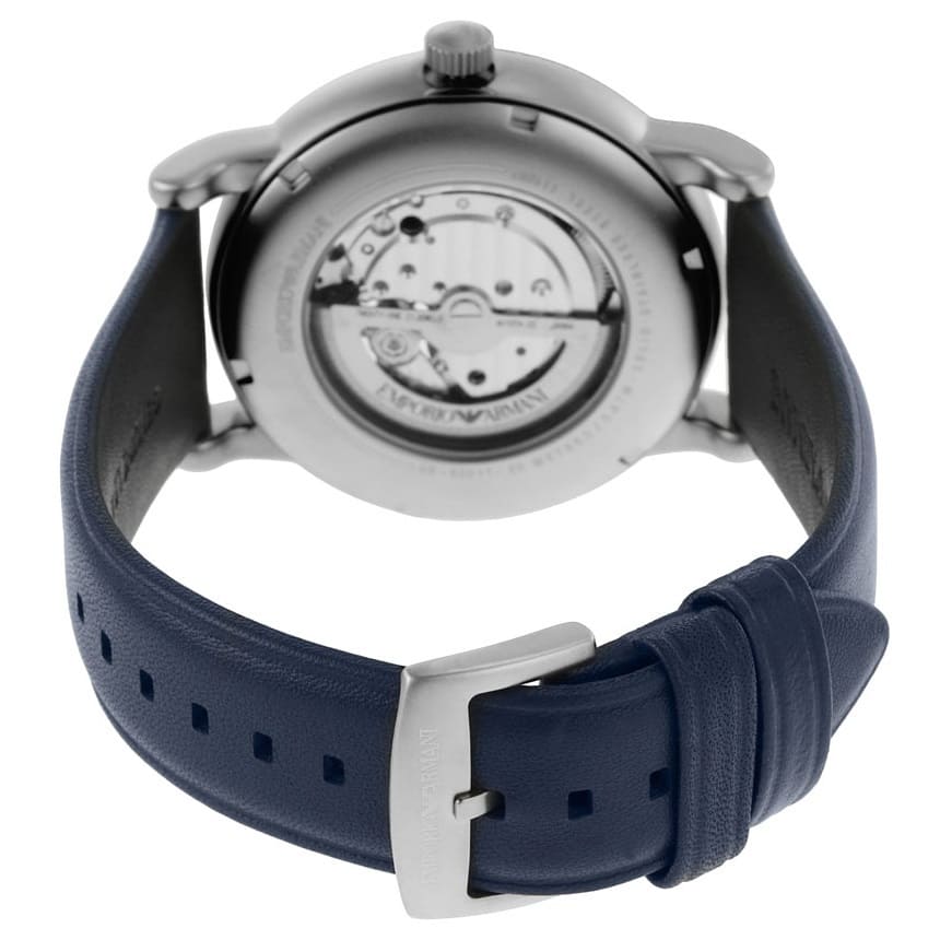 Emporio Armani Luigi AR60011 Meccanico Automatic Open-Heart Blue Leather Watch