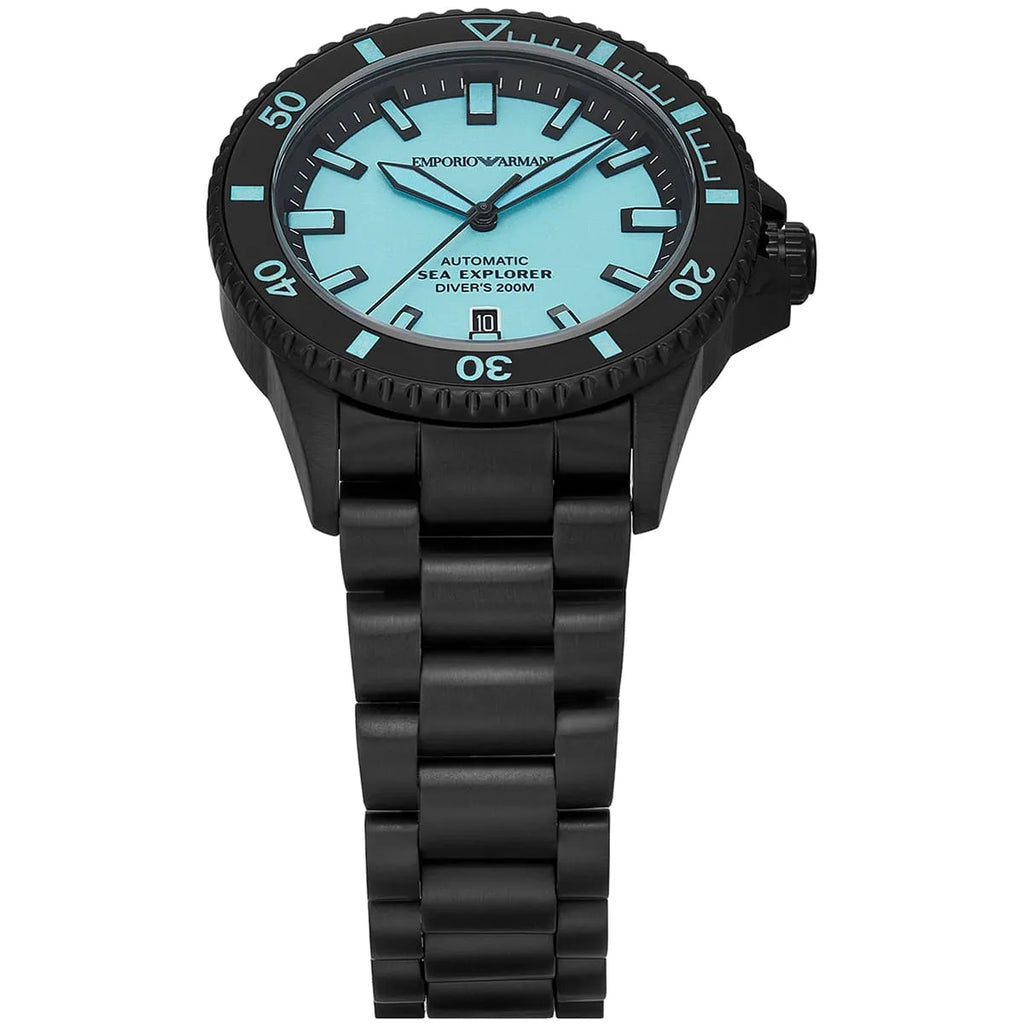 Emporio Armani Sea Explorer AR60084 Automatic Tiffany Blue Dial Black Watch