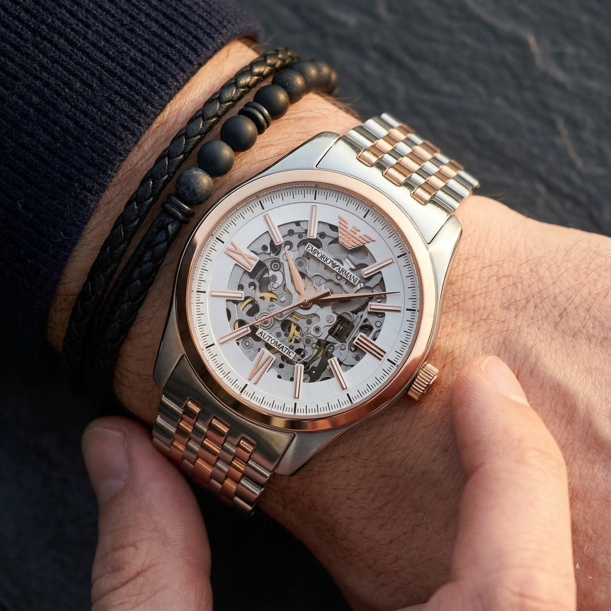 Emporio Armani Antonio AR60092 Two-Tone Automatic Skeleton Men's Watch