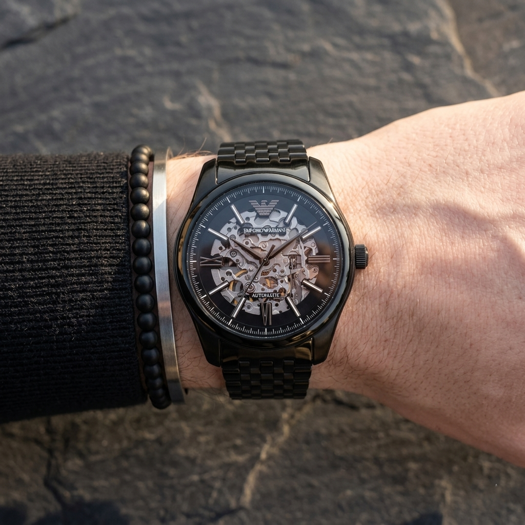 Emporio Armani Antonio AR60093 All Black Automatic Skeleton Men's Watch