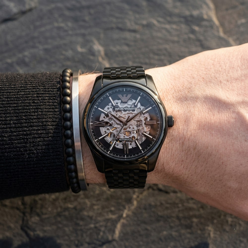 Emporio Armani Antonio AR60093 All Black Automatic Skeleton Men's Watch