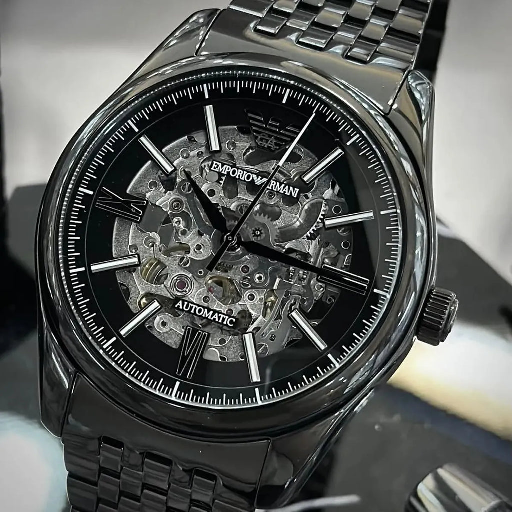 Emporio Armani Antonio AR60093 All Black Automatic Skeleton Men's Watch