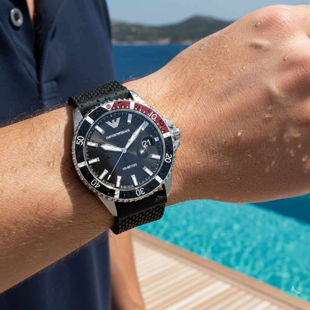 Emporio Armani AR11341 Black Dial Diver Style Chronograph Watch