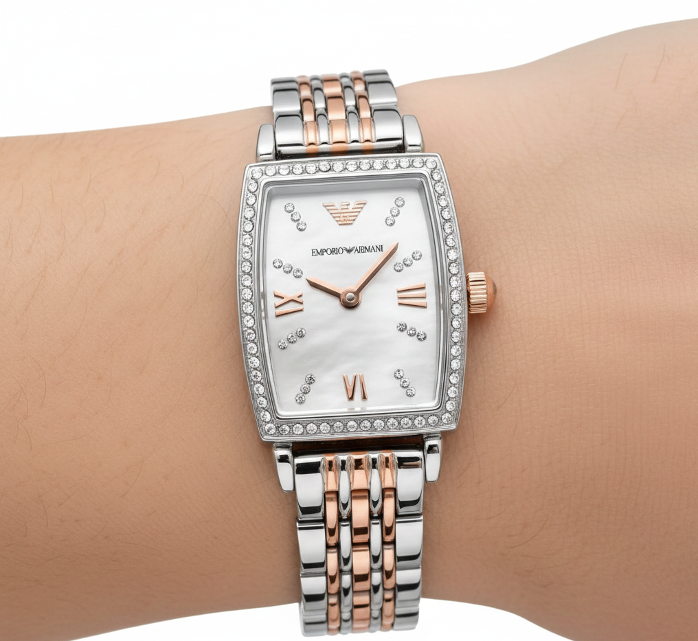 Emporio Armani AR11519 Rectangular Two-Tone Diamond Watch