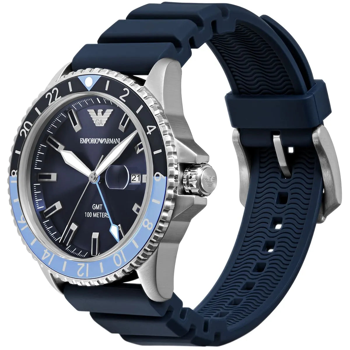 Emporio Armani AR11592 Blue Dial GMT Diver 100M Rubber Strap Watch