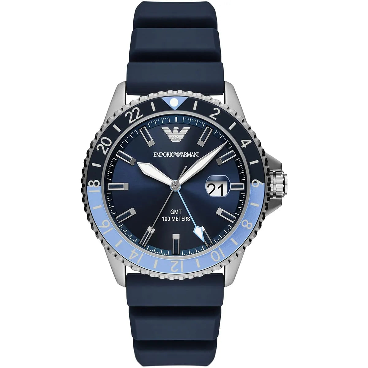 Emporio Armani AR11592 Blue Dial GMT Diver 100M Rubber Strap Watch