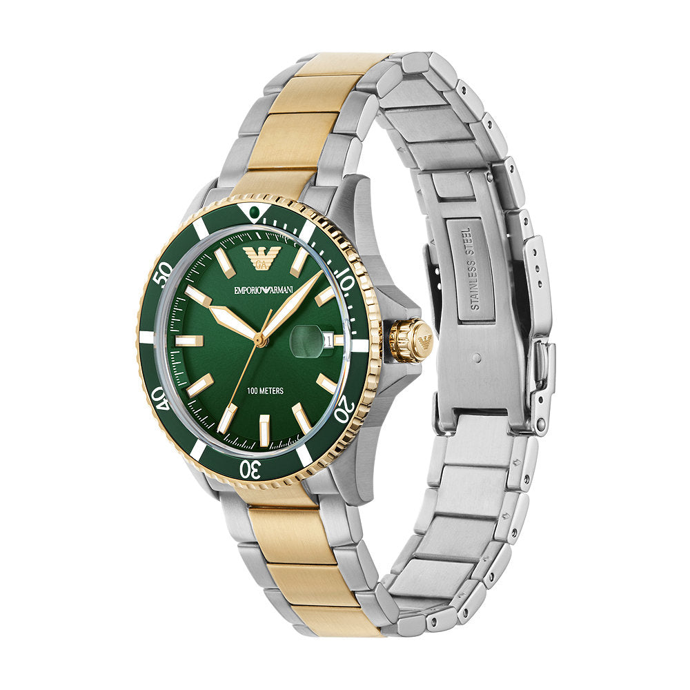 Emporio Armani AR80063 Two-Tone Green Diver Style Watch