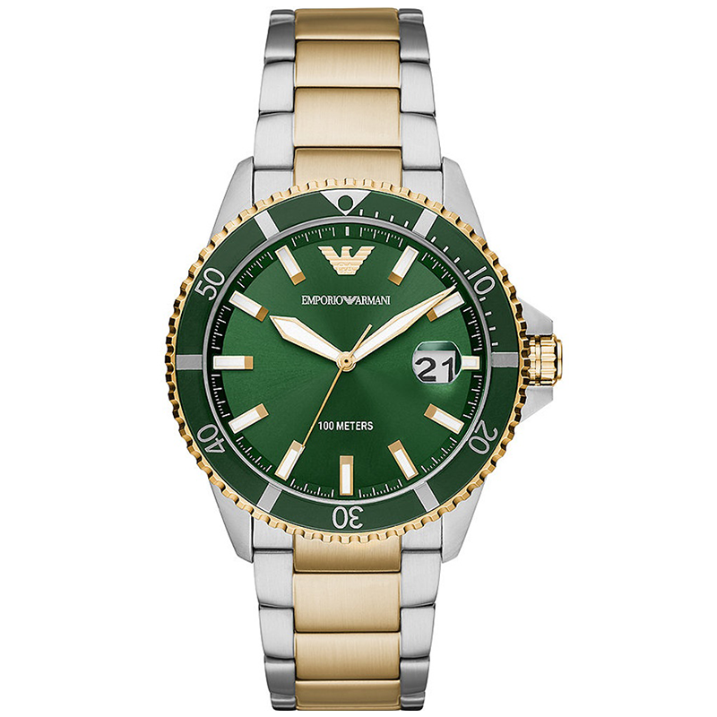 Emporio Armani AR80063 Two-Tone Green Diver Style Watch