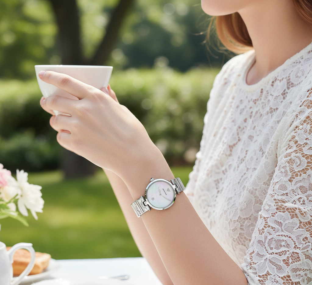 Emporio Armani Arianna AR11235 Silver Floral Link Watch