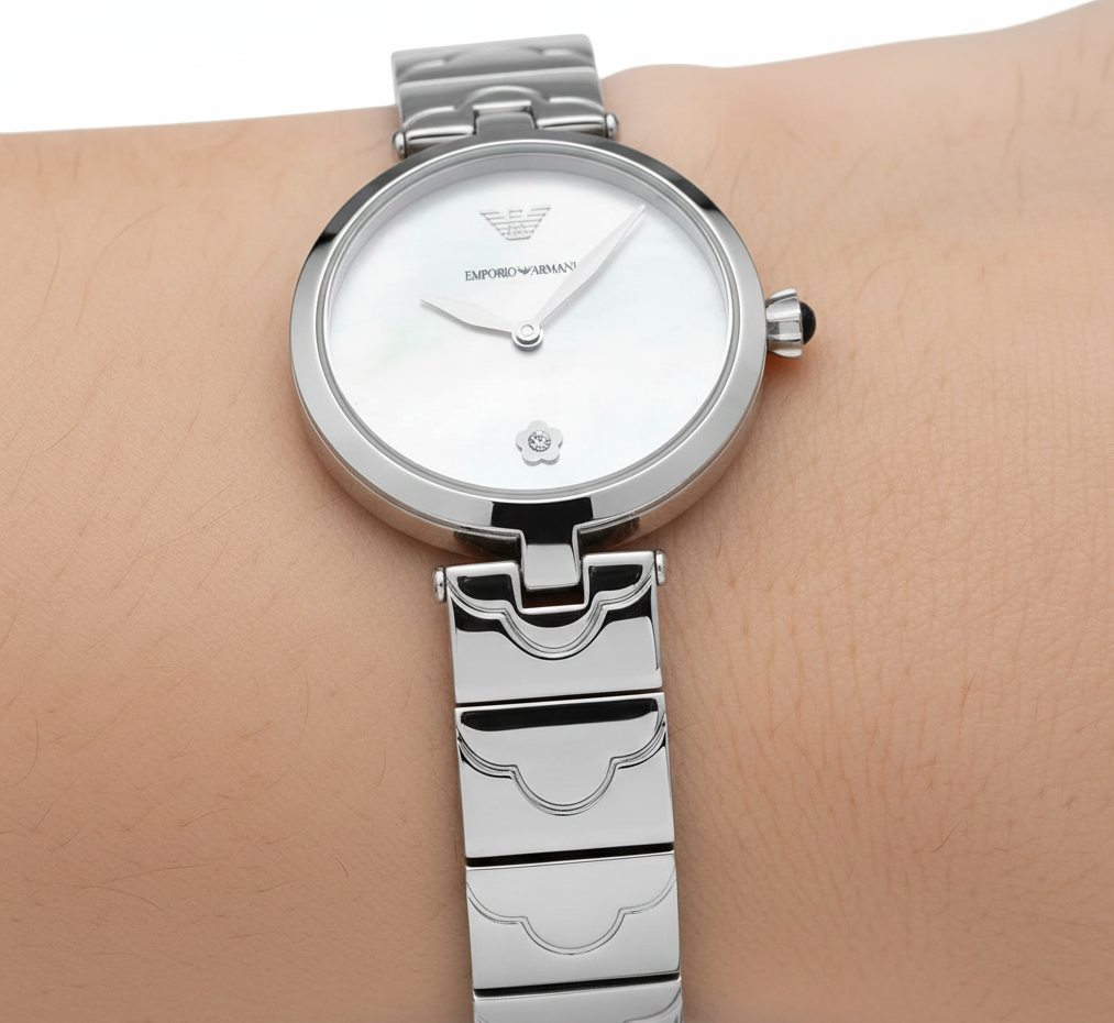 Emporio Armani Arianna AR11235 Silver Floral Link Watch