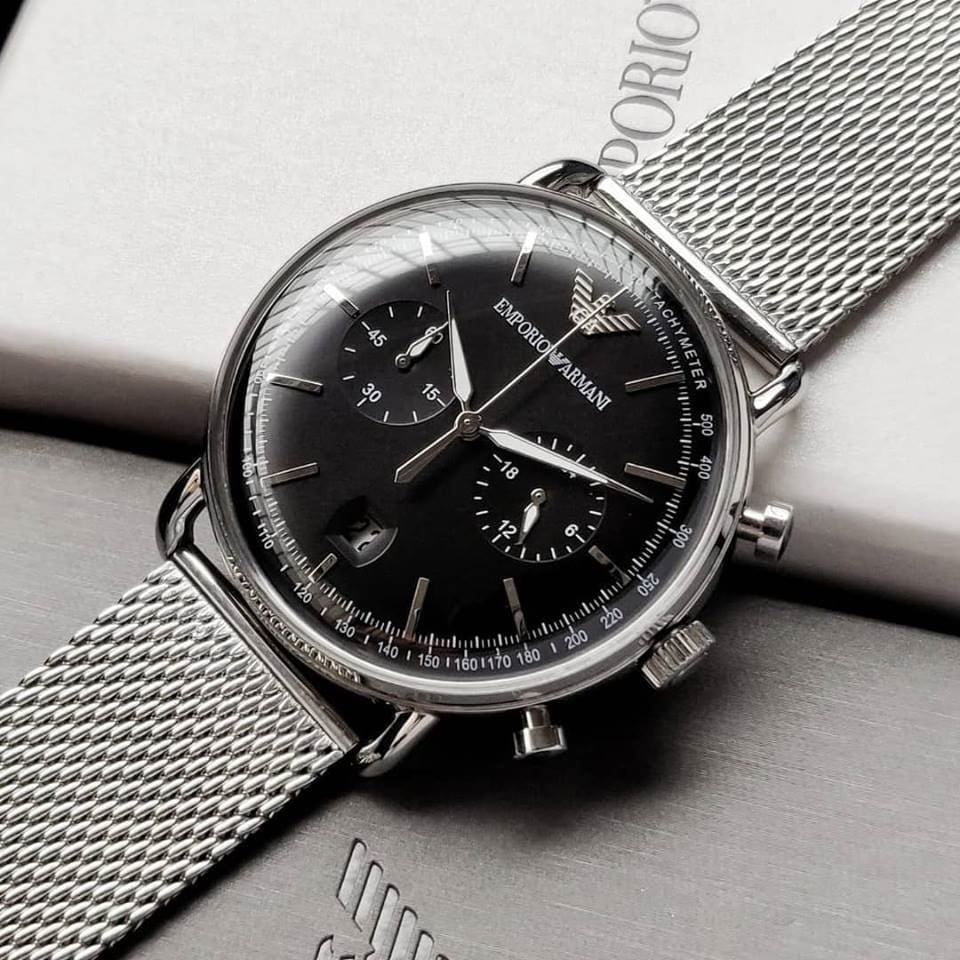 Emporio Armani Aviator AR11104 Silver Mesh Chronograph Watch