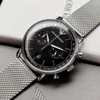 Emporio Armani Aviator AR11104 Silver Mesh Chronograph Watch