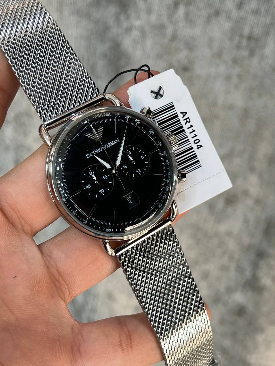 Emporio Armani Aviator AR11104 Silver Mesh Chronograph Watch