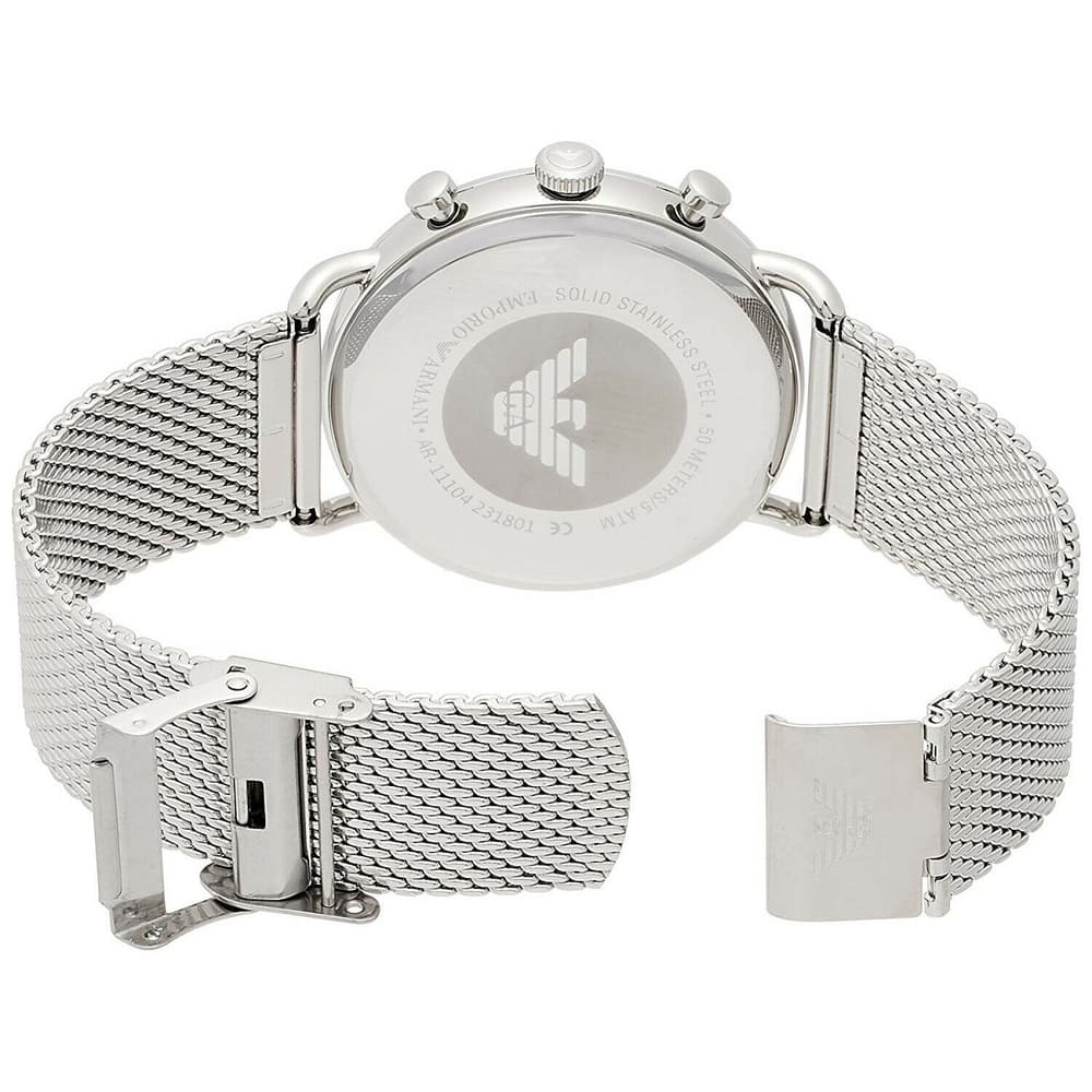 Emporio Armani Aviator AR11104 Silver Mesh Chronograph Watch