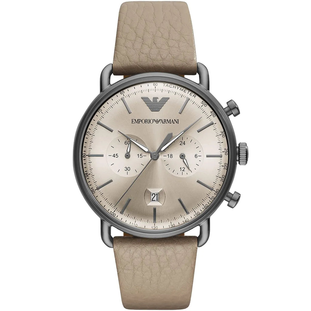 Emporio Armani Aviator AR11107 Beige Leather Gunmetal Watch