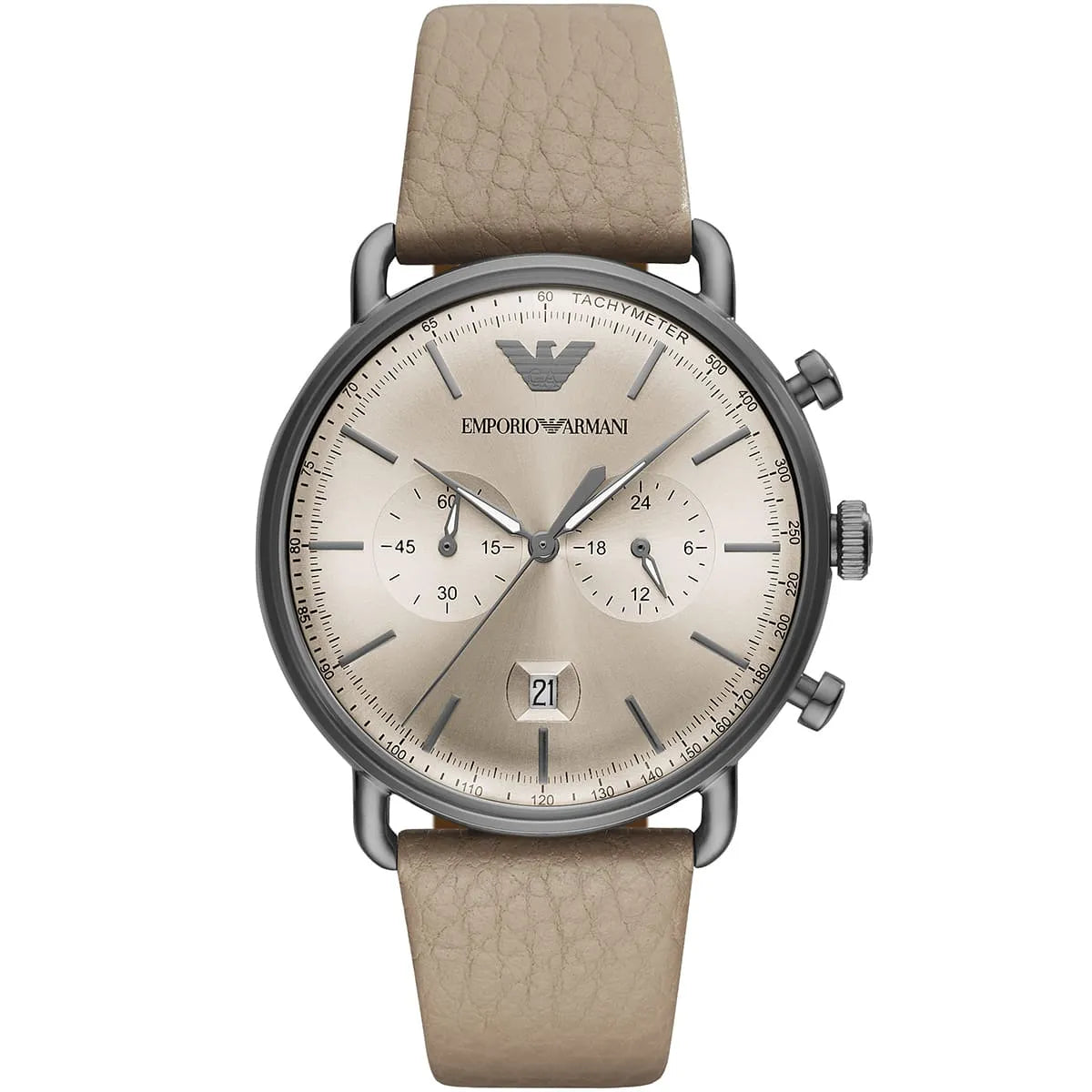 Emporio Armani Aviator AR11107 Beige Leather Gunmetal Watch