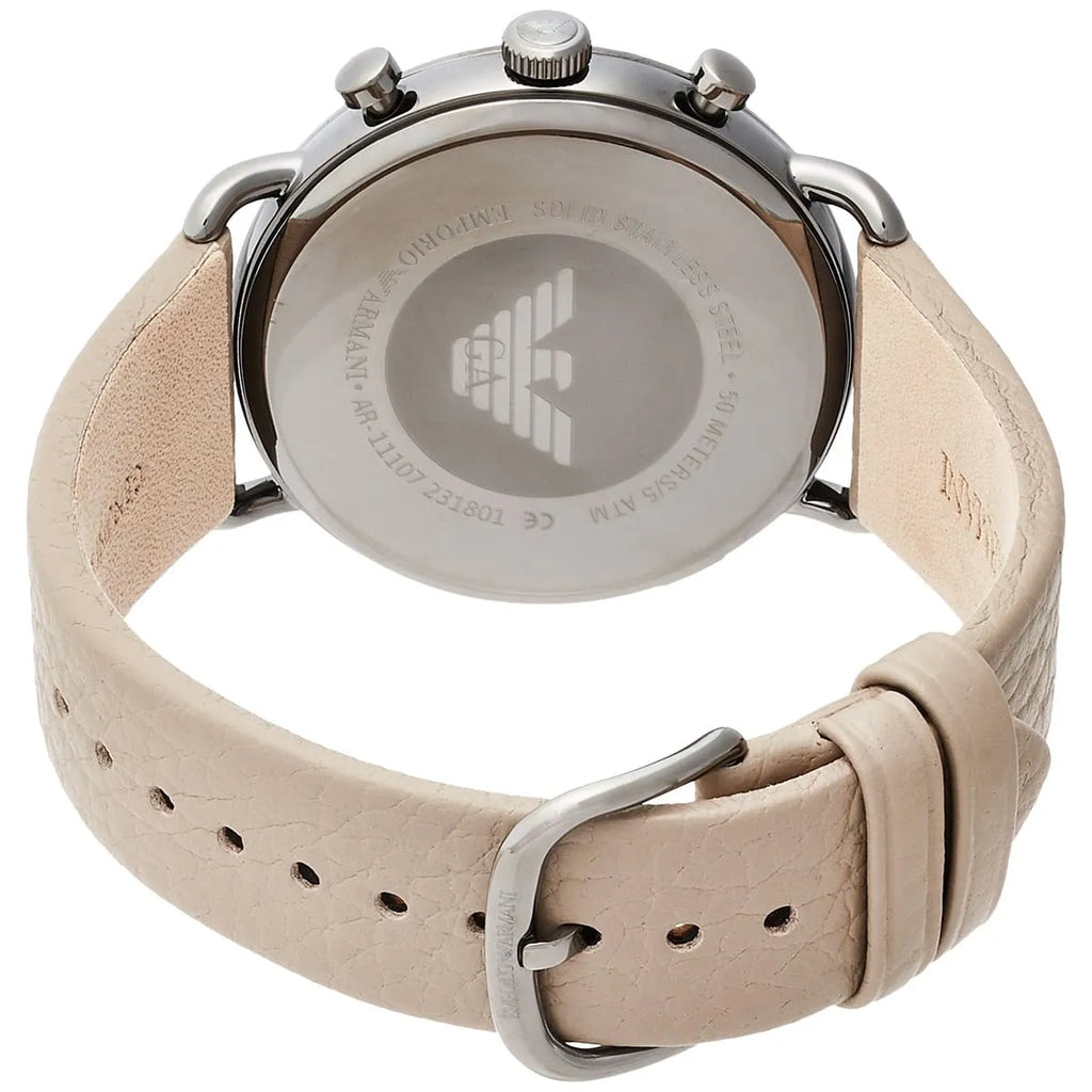 Emporio Armani Aviator AR11107 Beige Leather Gunmetal Watch