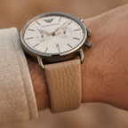 Emporio Armani Aviator AR11107 Beige Leather Gunmetal Watch