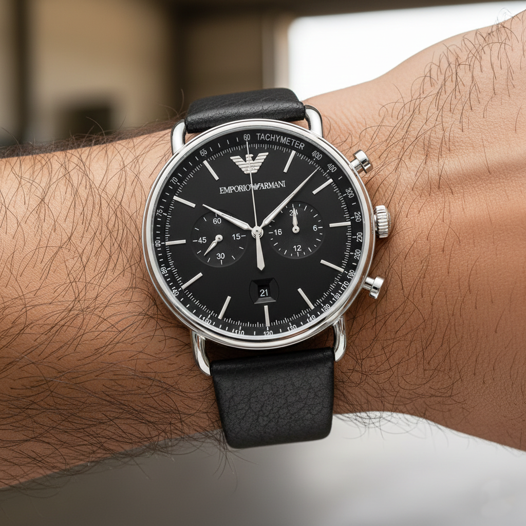 Emporio Armani Aviator AR11143 Black Leather Chronograph Watch