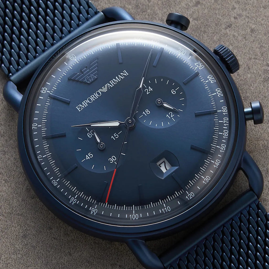 Emporio Armani Aviator AR11289 All-Blue Mesh Chronograph Watch