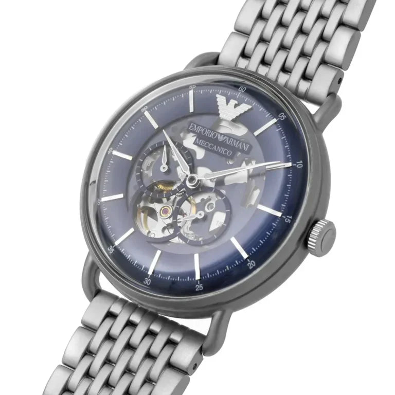 Emporio Armani Aviator AR60024 Meccanico Automatic Skeleton Blue Watch