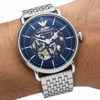 Emporio Armani Aviator AR60024 Meccanico Automatic Skeleton Blue Watch