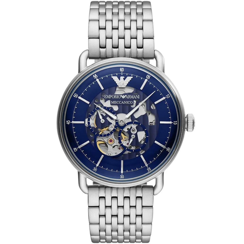 Emporio Armani Aviator AR60024 Meccanico Automatic Skeleton Blue Watch