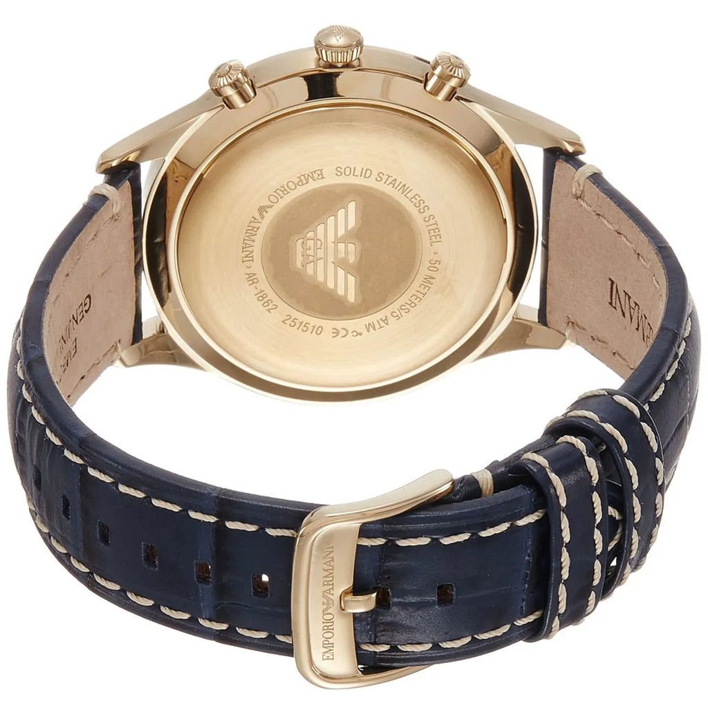 Emporio Armani Beta AR1862 Blue Leather Gold Watch