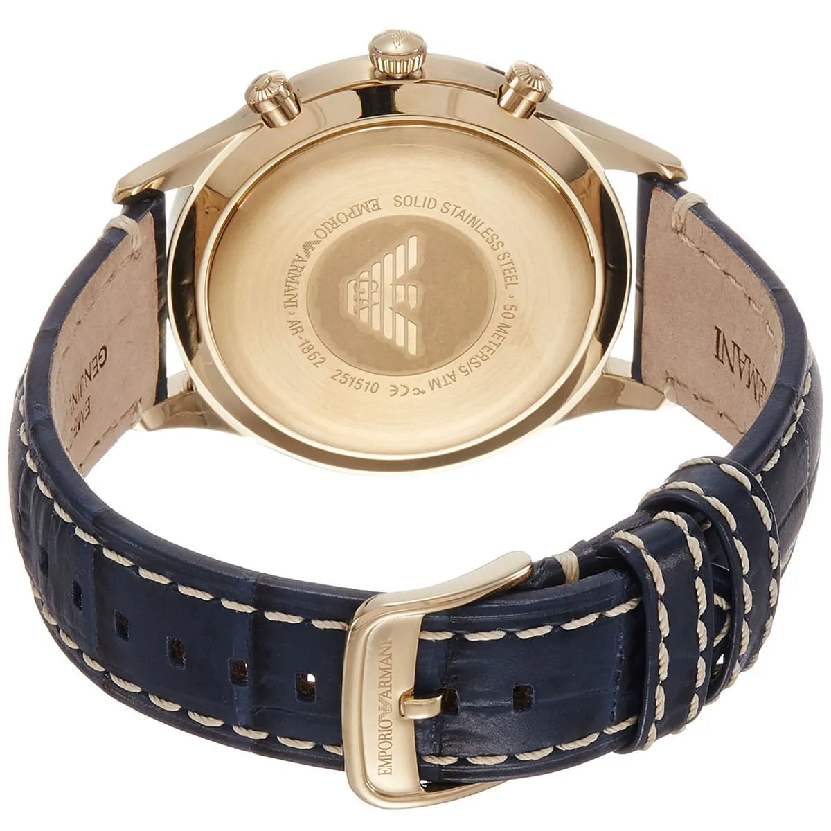 Emporio Armani Beta AR1862 Blue Leather Gold Watch
