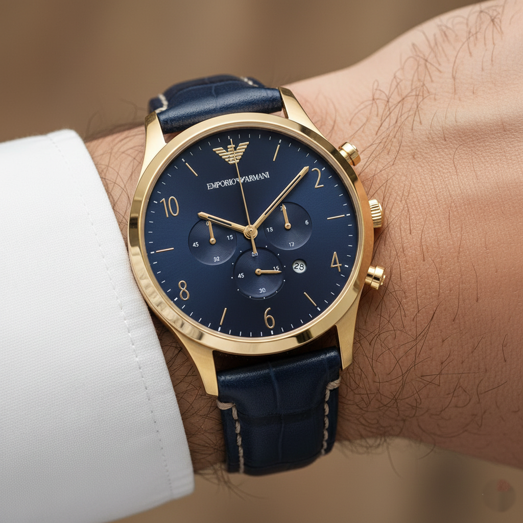 Emporio Armani Beta AR1862 Blue Leather Gold Watch