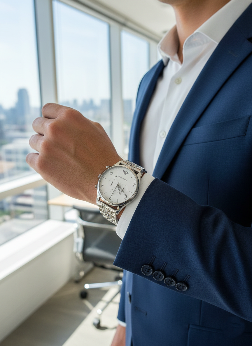 Emporio Armani Beta AR1879 White Dial Seven-Link Watch