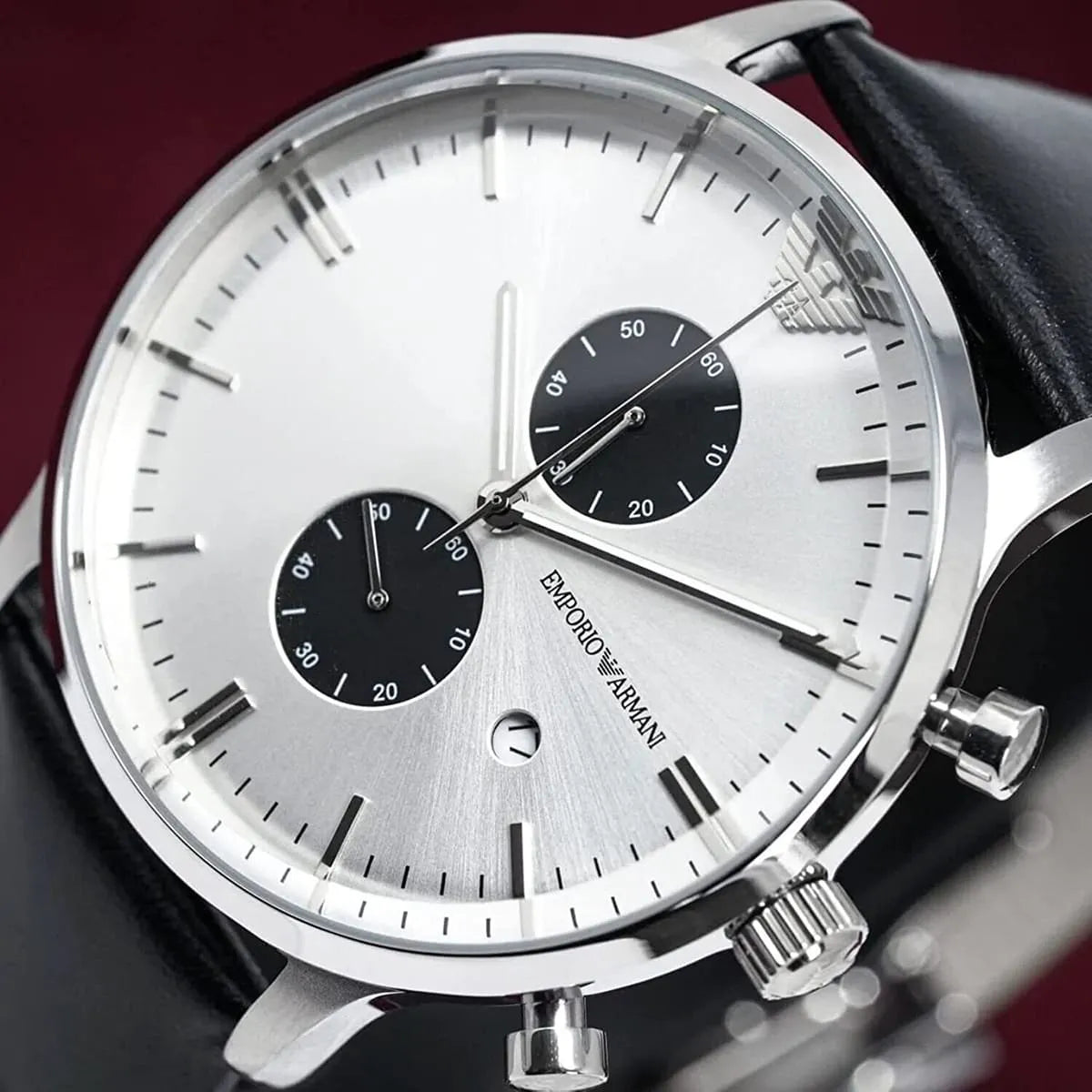 Emporio Armani Classic AR0385 White Panda Dial Leather Watch