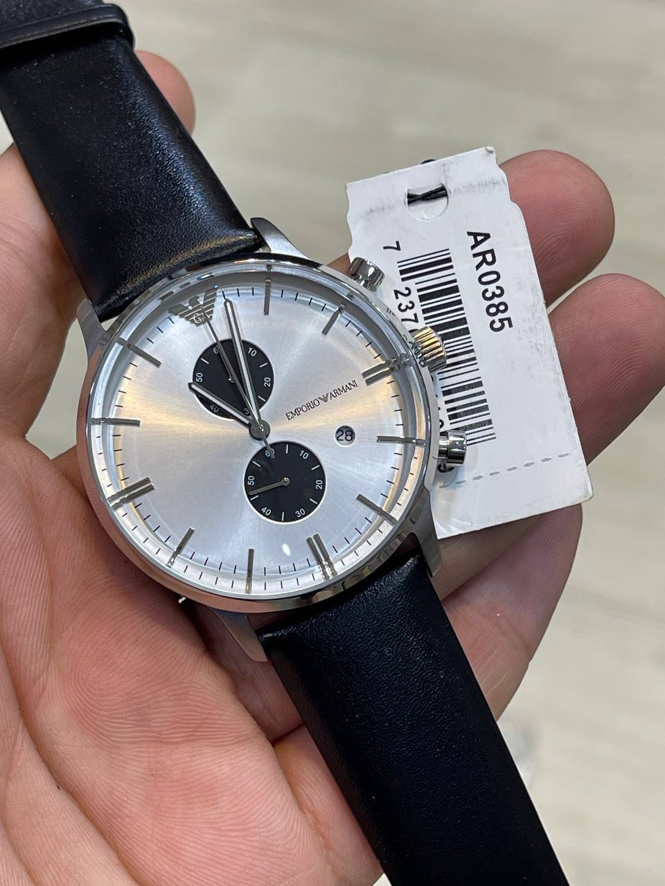 Emporio Armani Classic AR0385 White Panda Dial Leather Watch