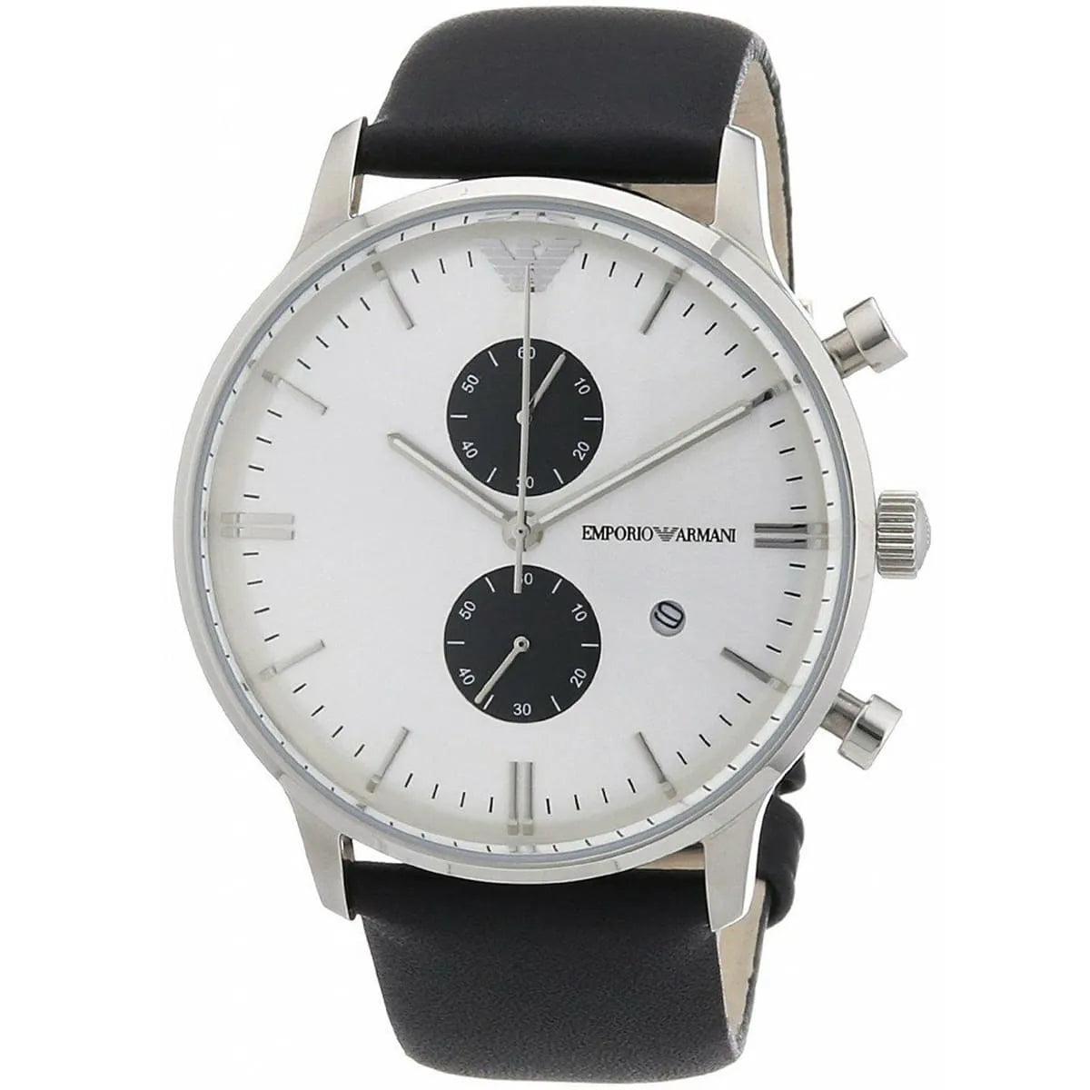 Emporio Armani Classic AR0385 White Panda Dial Leather Watch