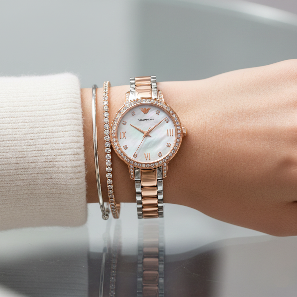 Emporio Armani Cleo AR11499 Two-Tone Mother of Pearl Ladies Watch