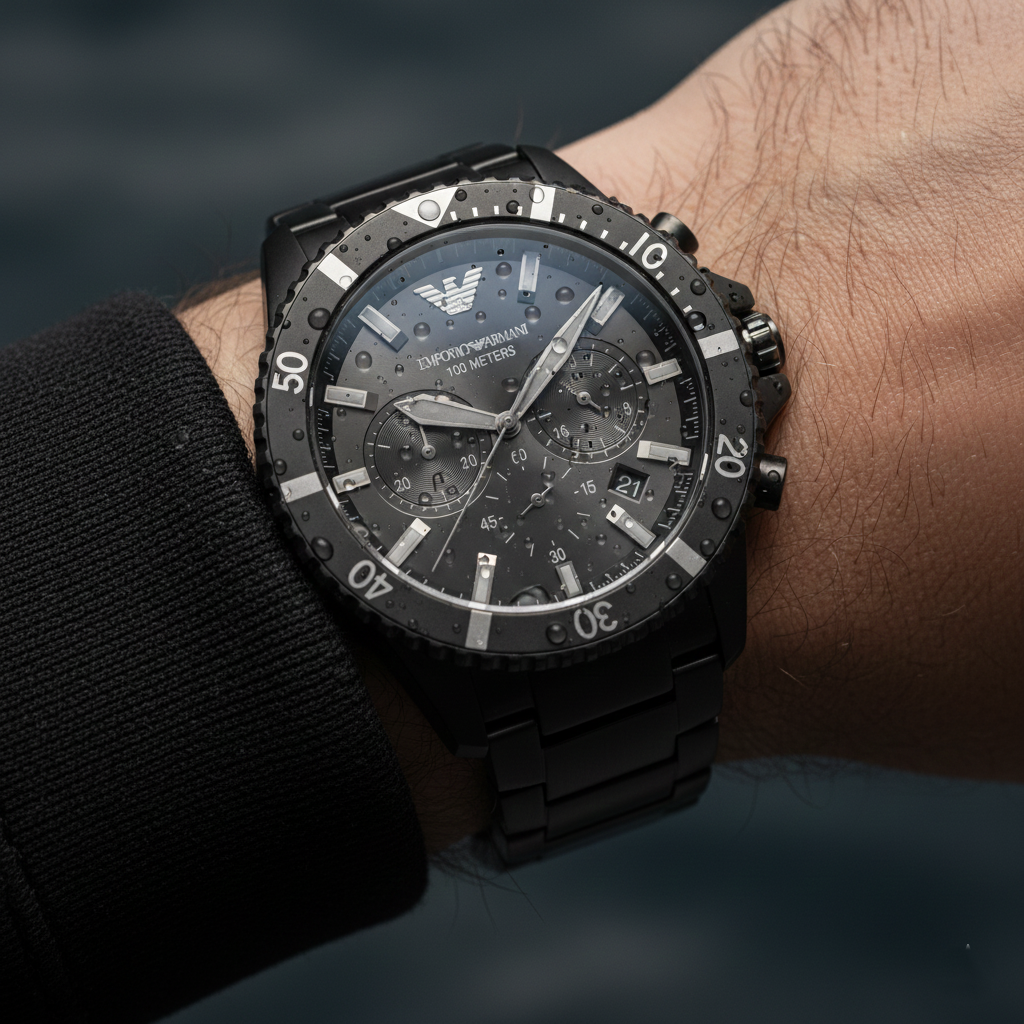 Emporio Armani Diver AR11363 All Black Chronograph Watch