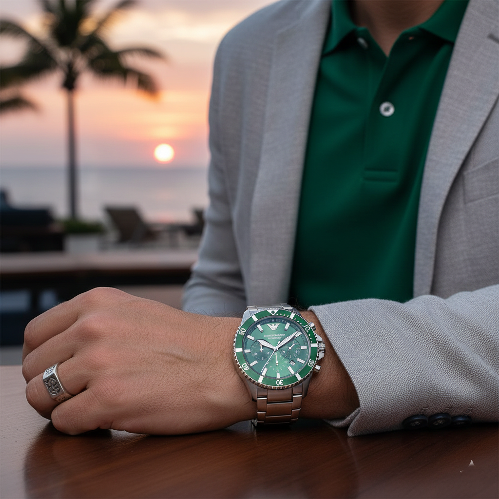 Emporio Armani Diver AR11500 Green Chronograph Watch