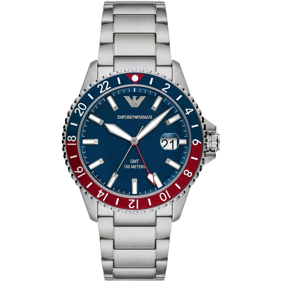 Emporio Armani Diver AR11590 GMT Pepsi Bezel Blue Dial Watch