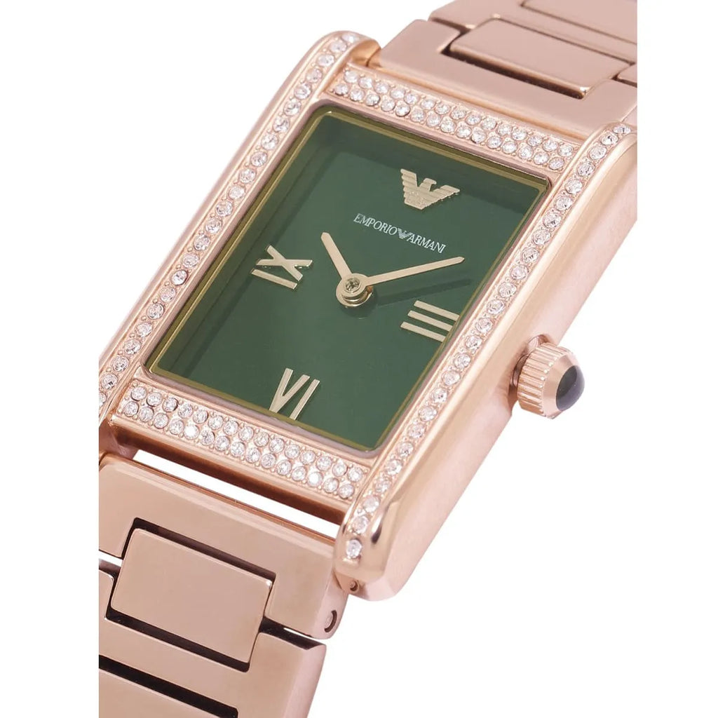 Emporio Armani Genni AR11641 Rose Gold Green Rectangular Ladies Watch
