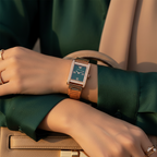 Emporio Armani Genni AR11641 Rose Gold Green Rectangular Ladies Watch